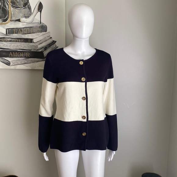 Charter Club Blue & Beige Cardigan Size M - Picture 2 of 5